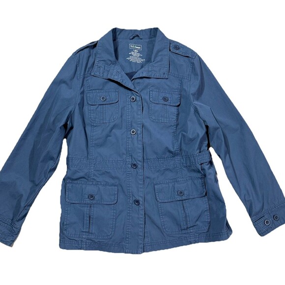 LL Bean Womens Jacket Blue Utility Field Chore Military Safari Canvas Size Large - Picture 7 of 12